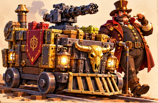 The Copper Baron beside his armored cart